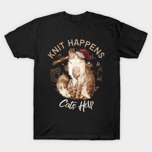 Knit Happens, Cats Help - Cream Fluffy Cat T-Shirt